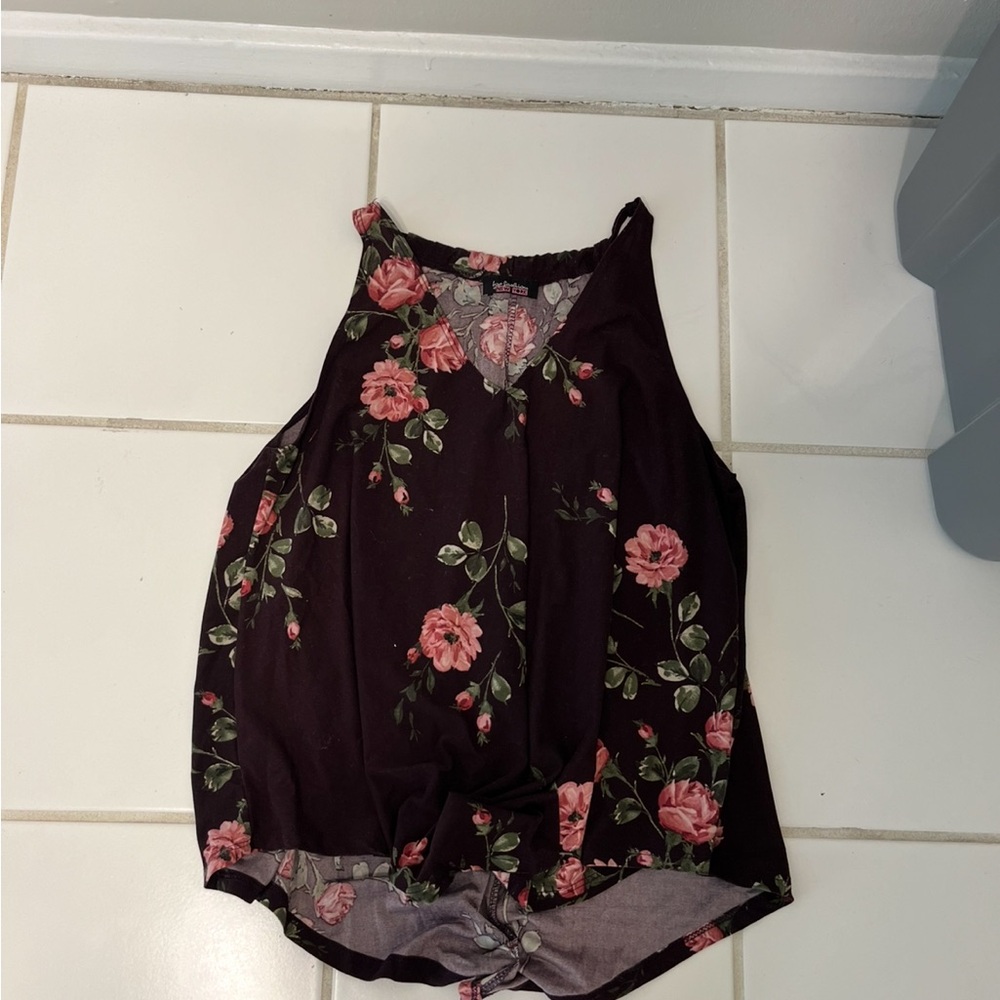 Floral Sleeveless Top - Black and Pink